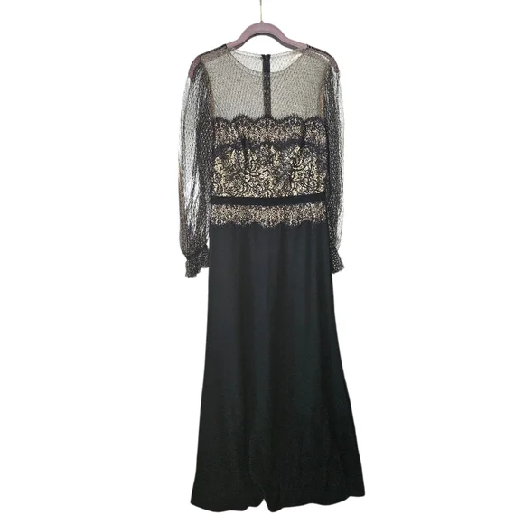 Tadashi Shoji Black and Gold Long Sleeve Dress